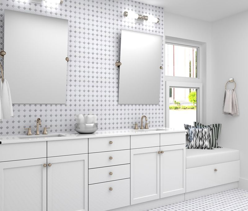 The dark gray and black tile from the Boutique Sleek series adds sophistication and depth to this contemporary space.