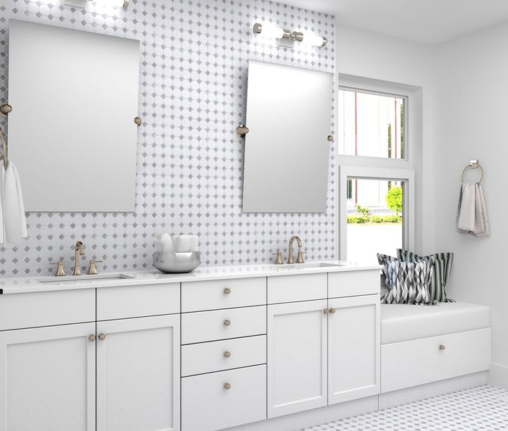 The dark gray and black tile from the Boutique Sleek series adds sophistication and depth to this contemporary space.