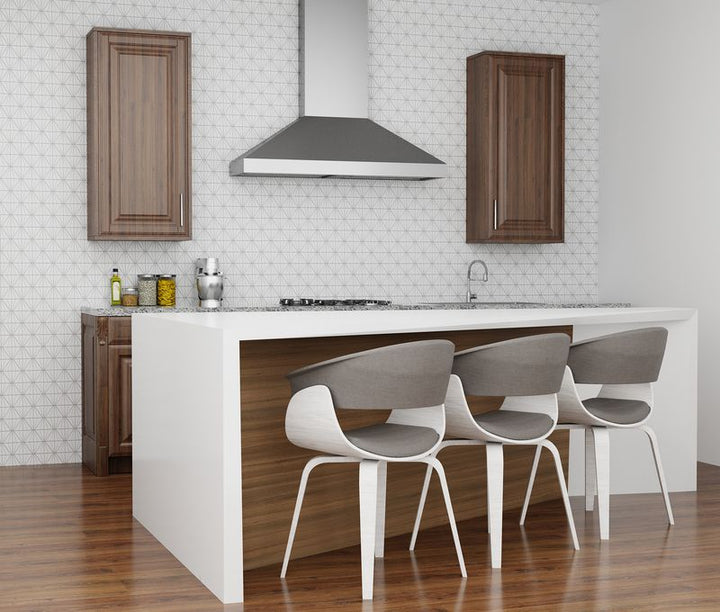 A warm and inviting area with tan and beige tiles, providing a polished, natural backdrop for modern furnishings.