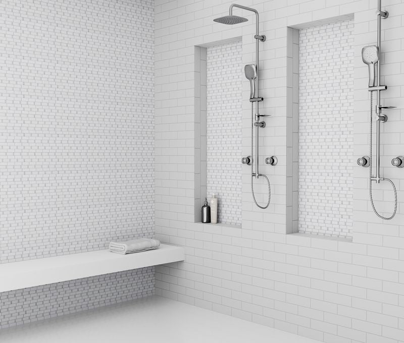 A modern room with indigo blue tiles from the Boutique Sleek series, creating a bold statement against minimalist decor.