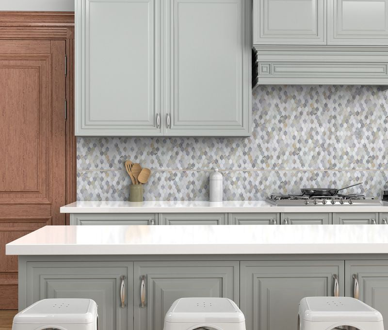 The dark gray and black tile from the Boutique Sleek series adds sophistication and depth to this contemporary space.