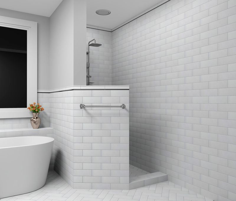 Striking indigo blue tiles from the Boutique Sleek series add contrast and character to this sleek, contemporary room.