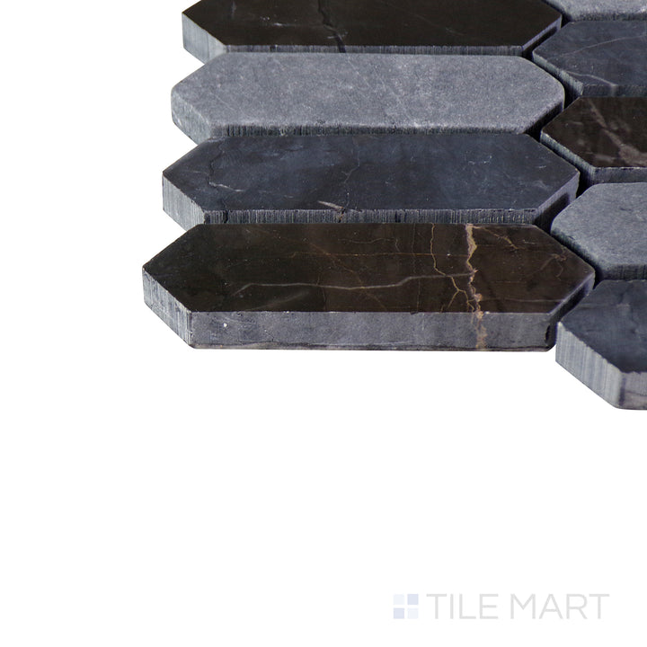 A detailed corner view of the indigo blue tile, showcasing its thickness and robust ceramic construction.