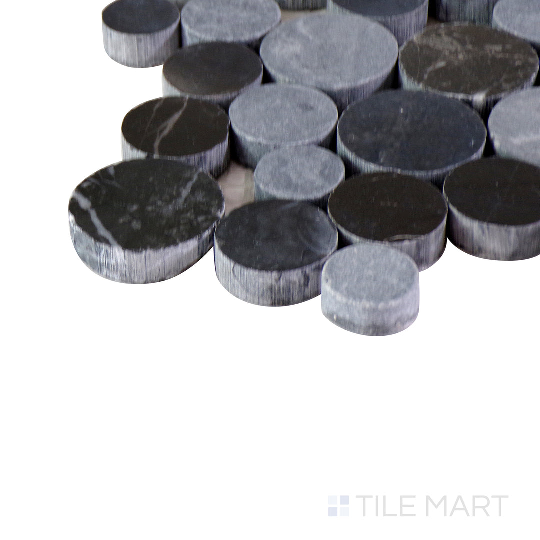 Corner angle revealing the dark gray and black tile's material and durable thickness, perfect for modern spaces.