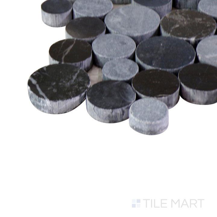 Corner angle revealing the dark gray and black tile's material and durable thickness, perfect for modern spaces.