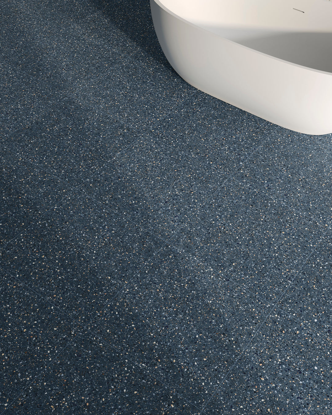 Mystere Blue Semi Gloss Porcelain featured in a styled interior, blending vivid tone with a smooth sheen.