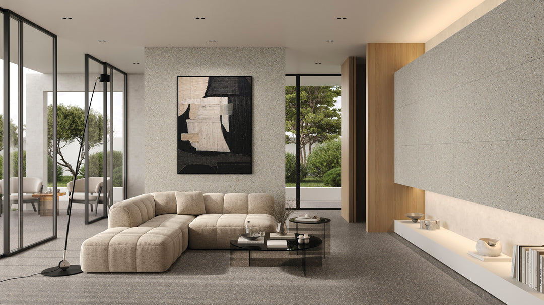 Mystere Dark Grey 24x24 semi gloss porcelain tile featuring bold grey tones and a smooth, polished look.