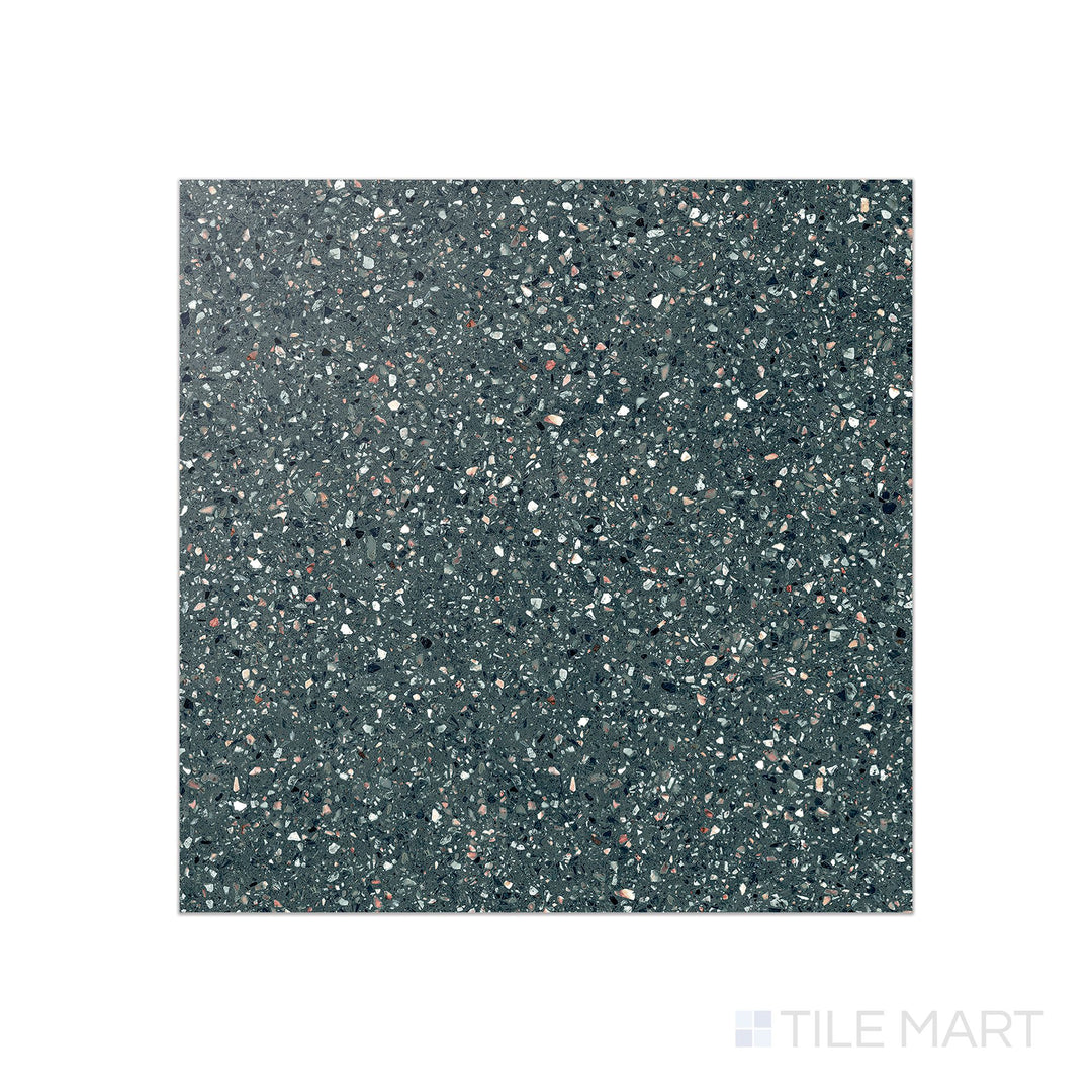 Top-down image of Mystere Green 24x24 semi-gloss porcelain with a subdued olive tone and polished surface that adds subtle depth.