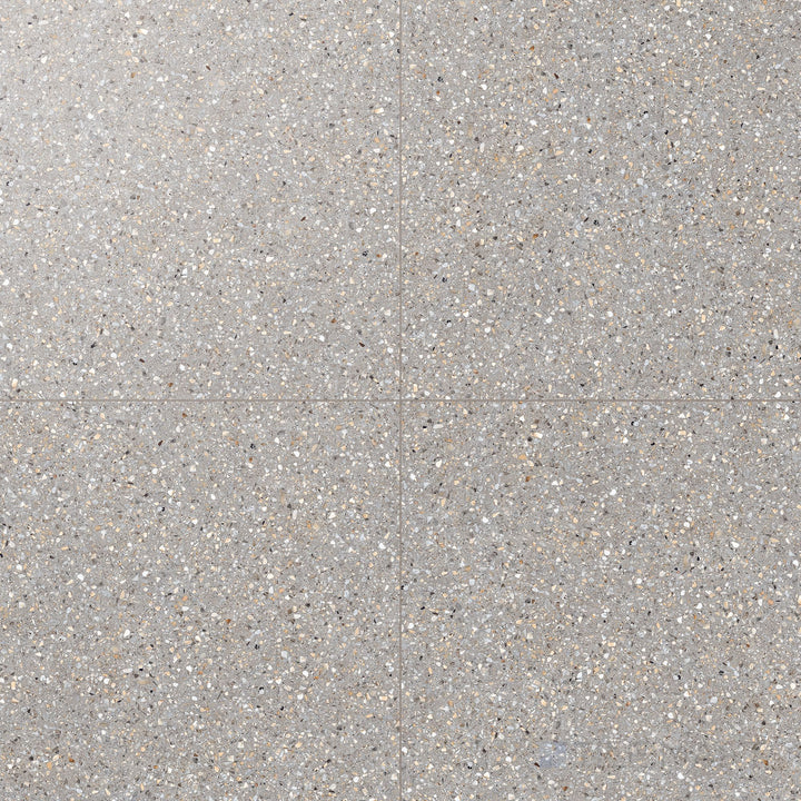 Mystere Light Grey 24x24 semi gloss porcelain tile shown in overview, offering a cool neutral shade with a smooth, elegant shine.