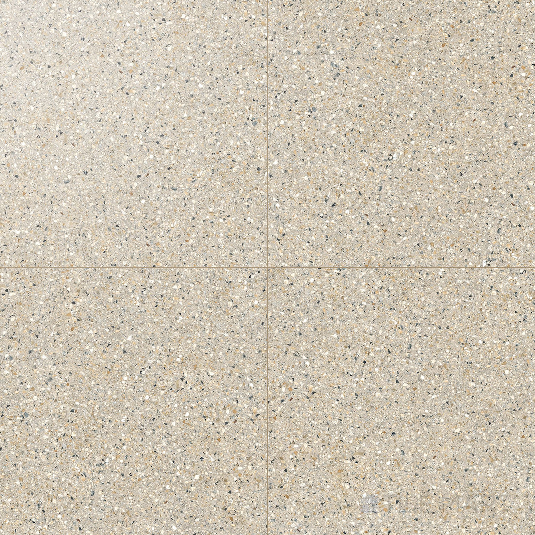 Mystere Sand 24x24 semi gloss porcelain tile in full view, presenting a warm, sandy beige color with a refined semi-gloss finish.