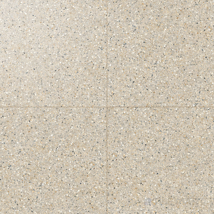 Mystere Sand 24x24 semi gloss porcelain tile in full view, presenting a warm, sandy beige color with a refined semi-gloss finish.