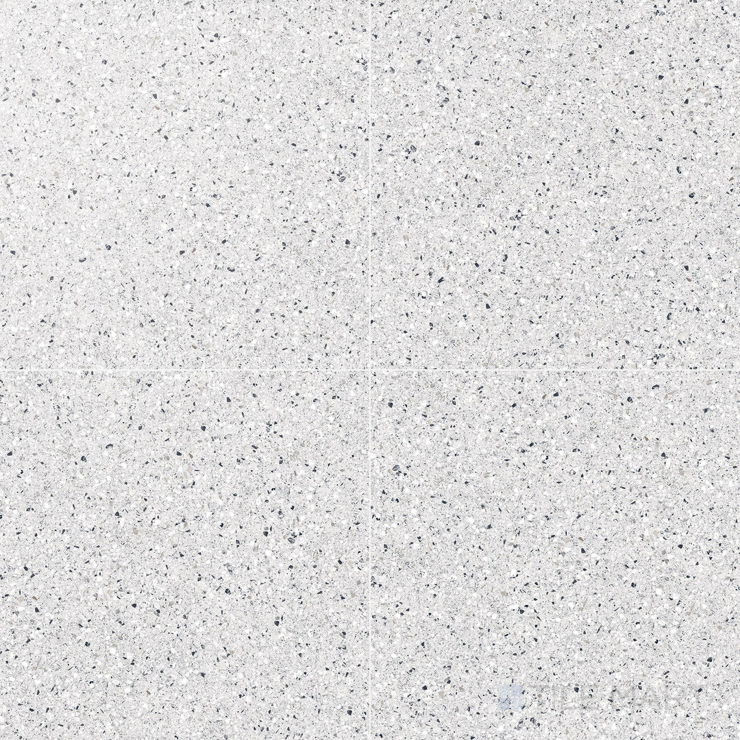 Mystere White 24x24 semi gloss porcelain tile displayed in overview, with a bright white surface and a smooth, polished sheen.