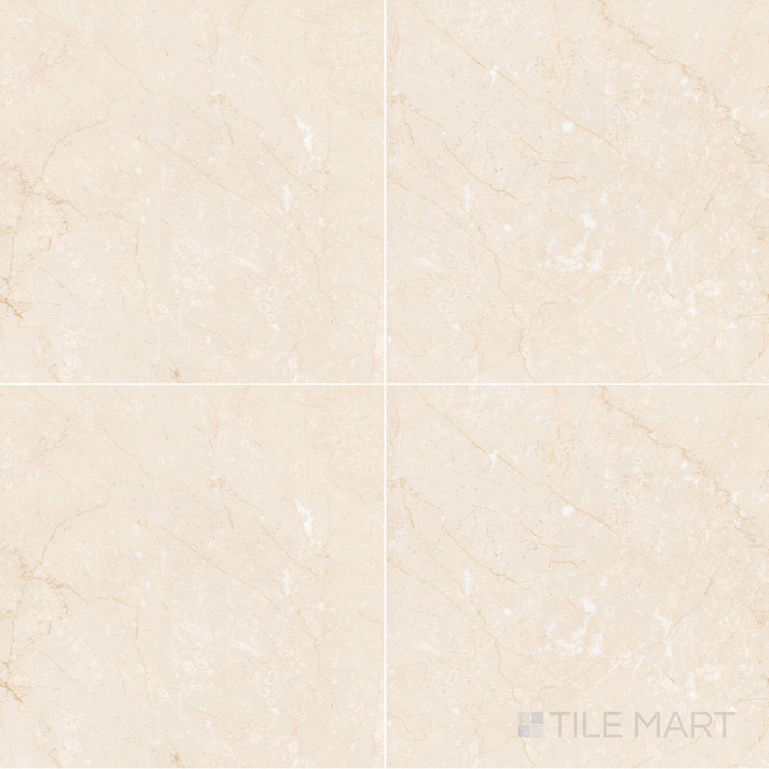 12x12 rectified porcelain tile in warm crema with a natural matte finish and soft stone-like surface detail
