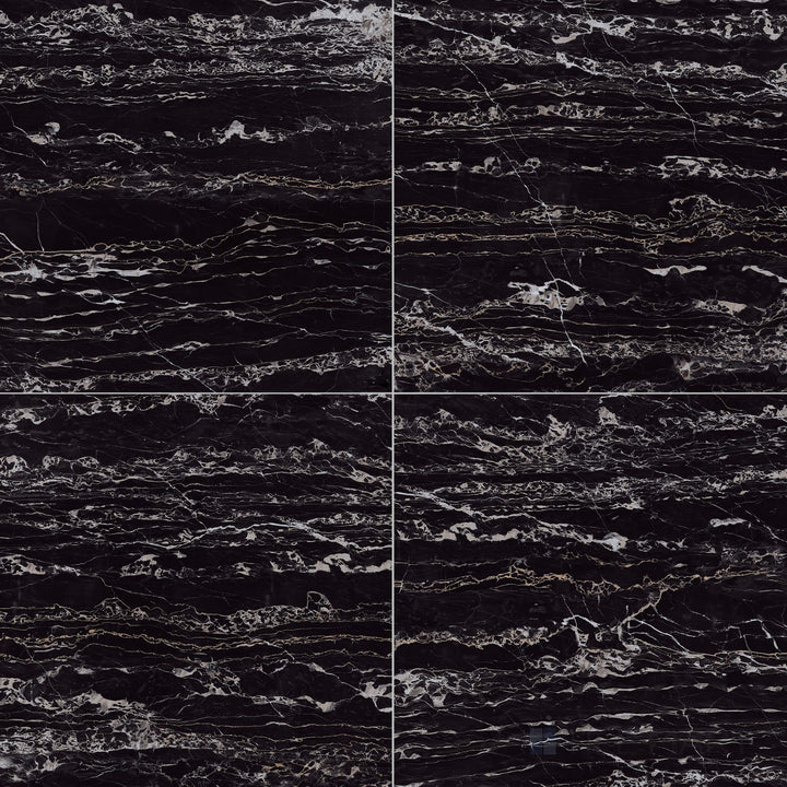 12x12 rectified porcelain tile in deep nero with a natural matte finish and dramatic dark stone character