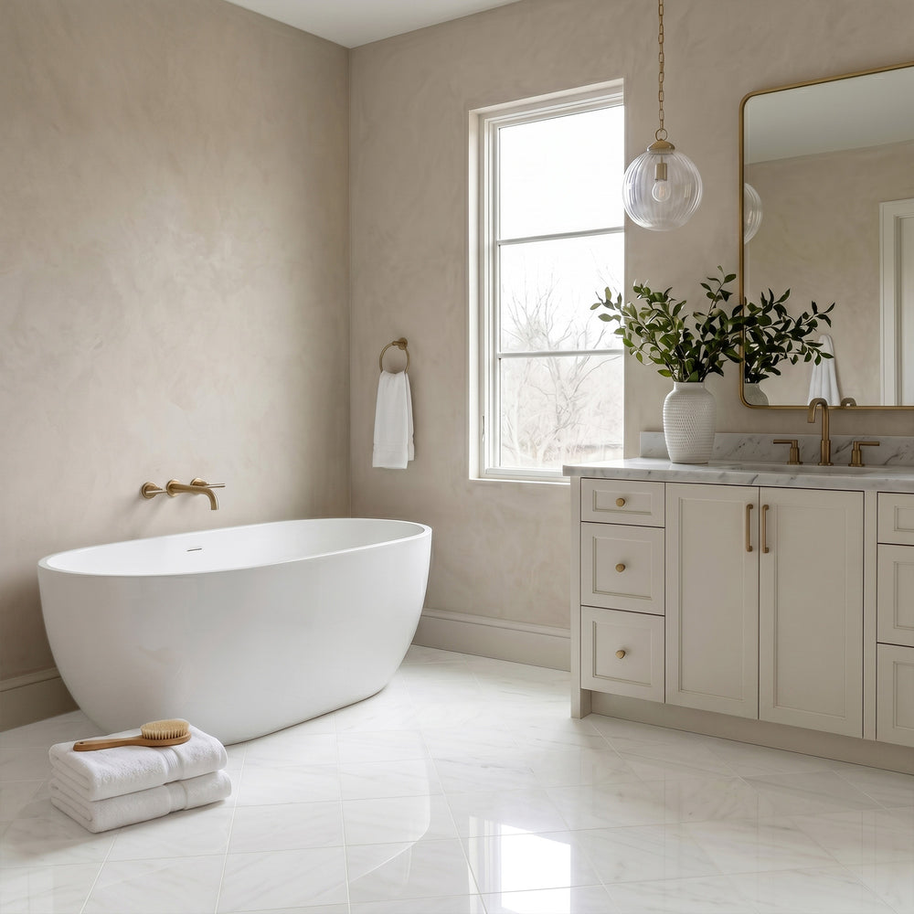 Palazzo Luce 12x12 polished porcelain rectified tile conveying a radiant, space-enhancing brightness with its high-gloss light-reflective character