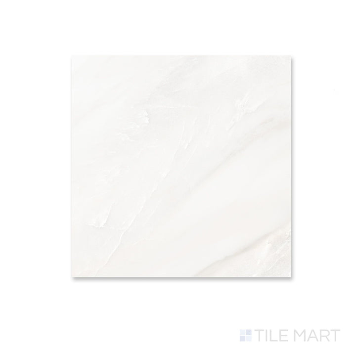 Overhead view of a 12x12 Palazzo Luce polished porcelain tile with a radiant gloss finish enhancing its bright light-reflective stone character