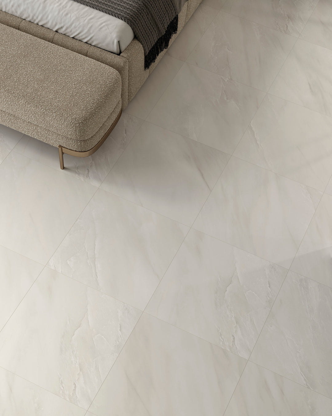 Palazzo Luce 24x24 natural porcelain rectified tile emphasizing its airy, light-filled character and understated matte surface across an expansive format