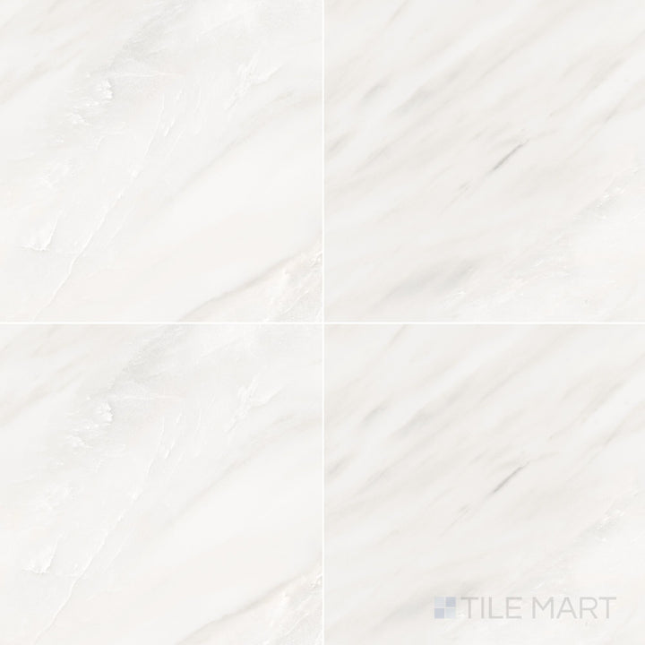 Large-format 24x24 natural finish rectified porcelain tile in luce with a soft, airy tone and subtle light stone-inspired detail