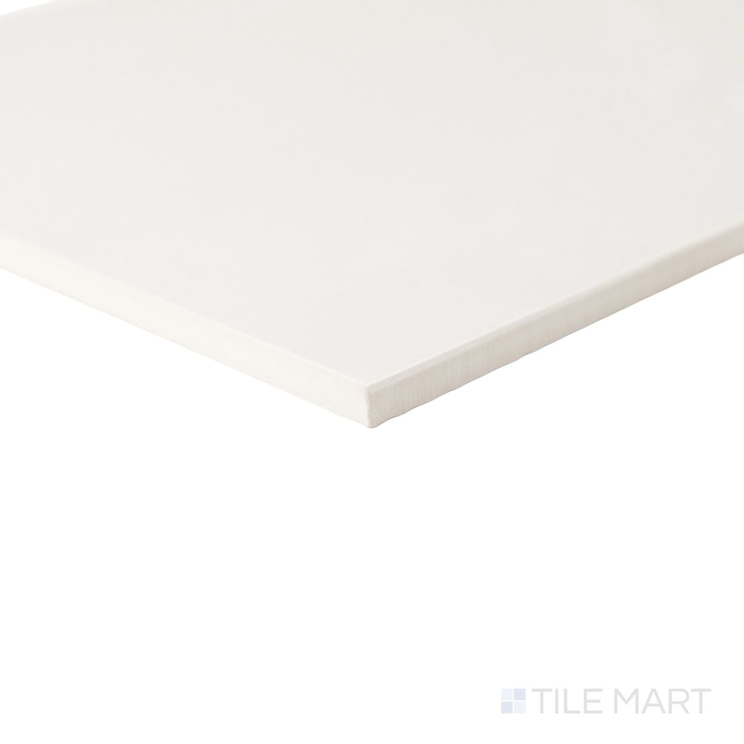 Corner shot of a large 24x24 Palazzo Luce polished porcelain tile showing its rectified edge quality and radiant high-gloss light-enhancing finish
