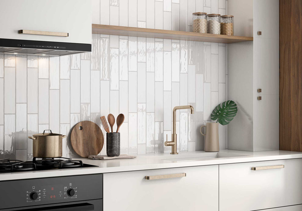 A crisp and clean aesthetic, Artesano White Ice 3X12 bright ceramic tile infuses any setting with a sense of freshness and openness.
