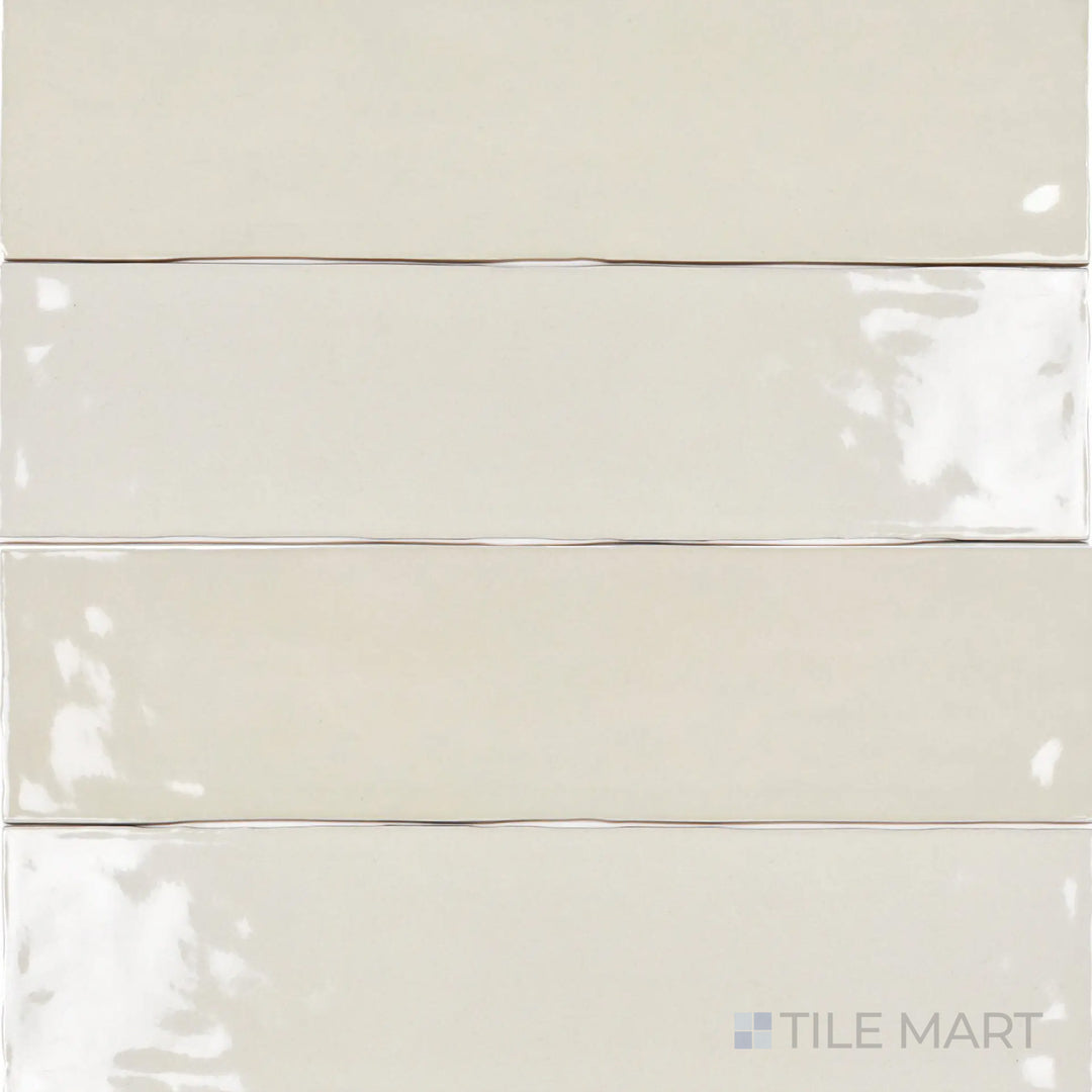 A high-angle view of the Bar Tile Nuuk 3x12 inch bright ceramic tile showcases its sleek, polished surface and rich hue, making it a striking choice for any space.