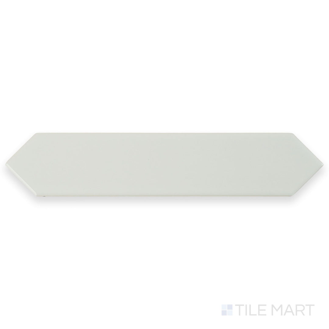 Overhead image of Block Blanco 2x10 Arrow Bright ceramic tile showcasing a glossy white surface with subtle arrow-patterned texture.