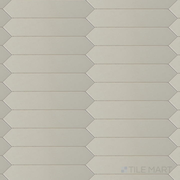 Overview image of Block Acero 2x10 Arrow Matte ceramic tile in a soft steel gray with a textured arrow design and a contemporary matte finish.