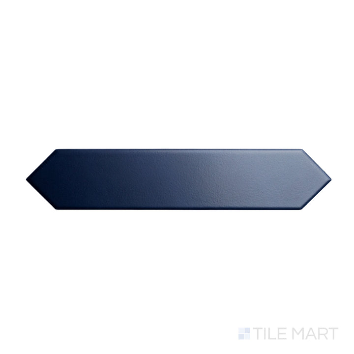 An intricate view of Block Azul 2X10 Arrow Matte Ceramic emphasizes its structured design and deep blue matte surface, offering a bold yet subtle accent.