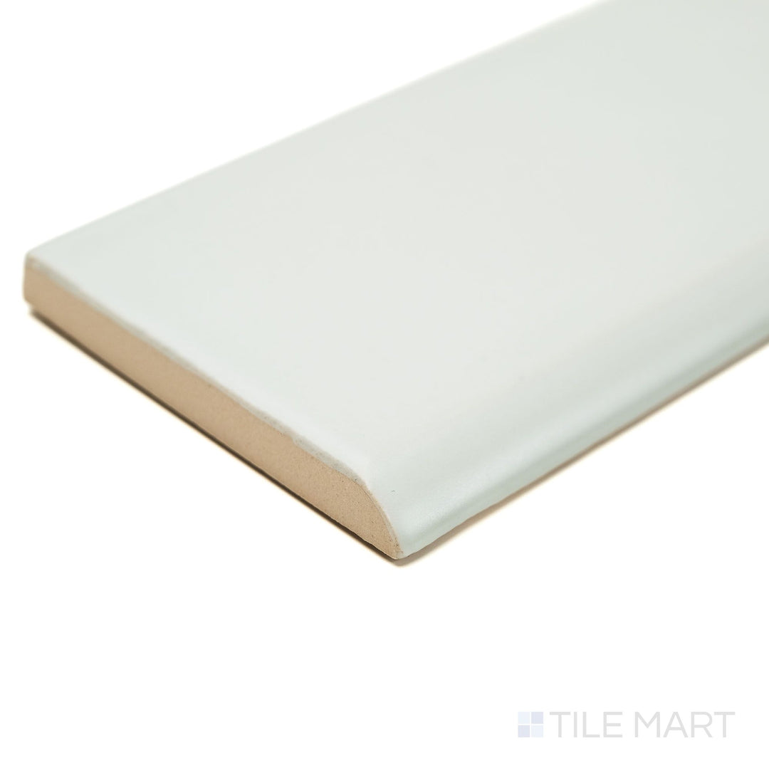 Angled corner image of Block Gris 2x10 Matte Ceramic Bullnose tile, focusing on its refined edge detail and smooth matte surface—perfect for trim and finishing touches.