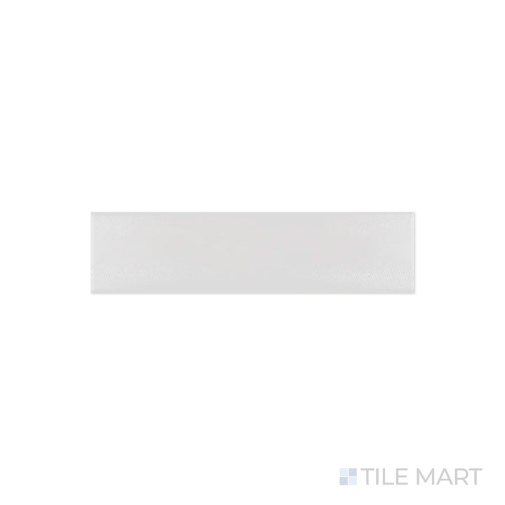 An intricate perspective of Cc Cosmos White Ice 3X12 Bright Ceramic highlights its crisp white finish and glossy sheen, adding brightness and sophistication.