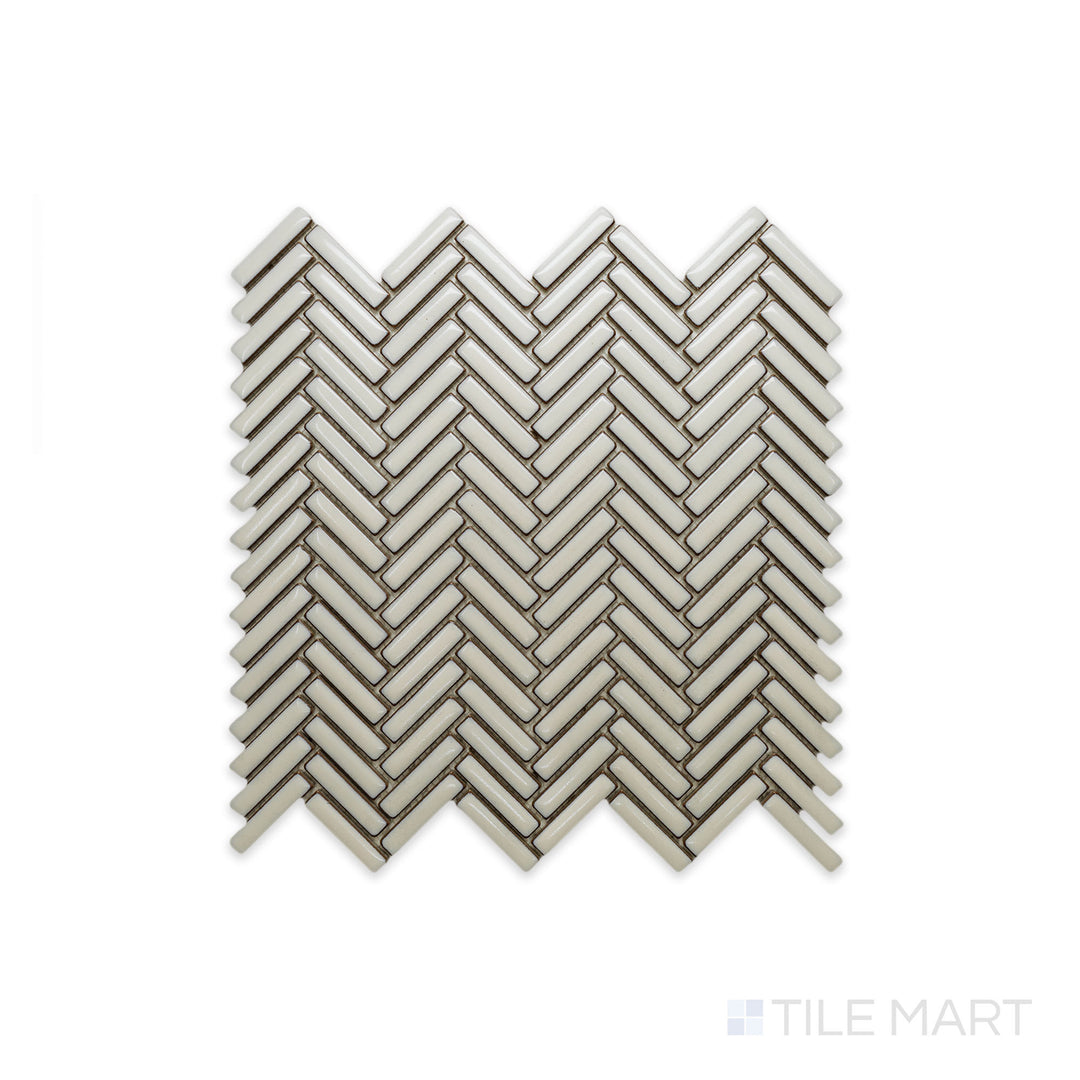 CC Mosaics Plus Herringbone Antique White Bright