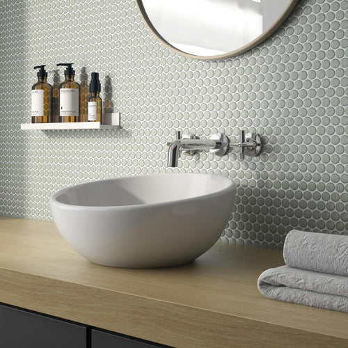 Cc Mosaics Plus Mint Green Penny Round Bright Glazed Porcelain
