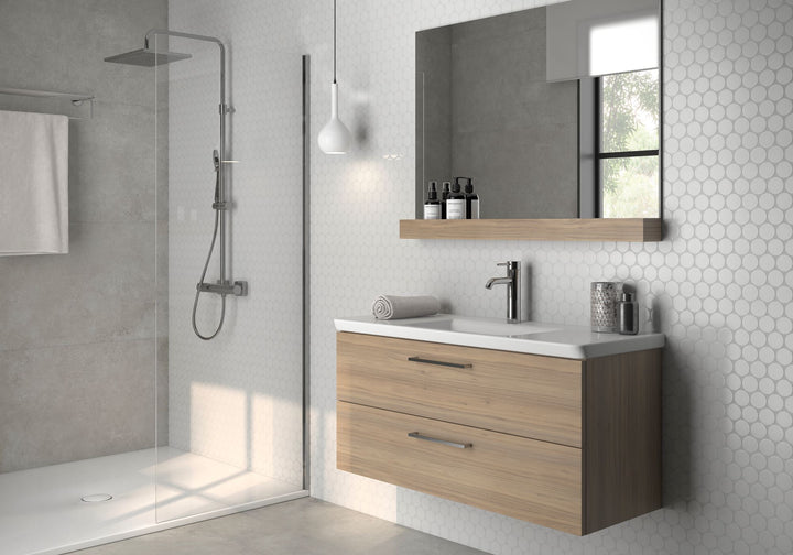 Add a touch of geometric charm with CC Mosaics Plus White 2" Dots bright glazed porcelain, a playful yet refined tile perfect for artistic, eye-catching spaces.