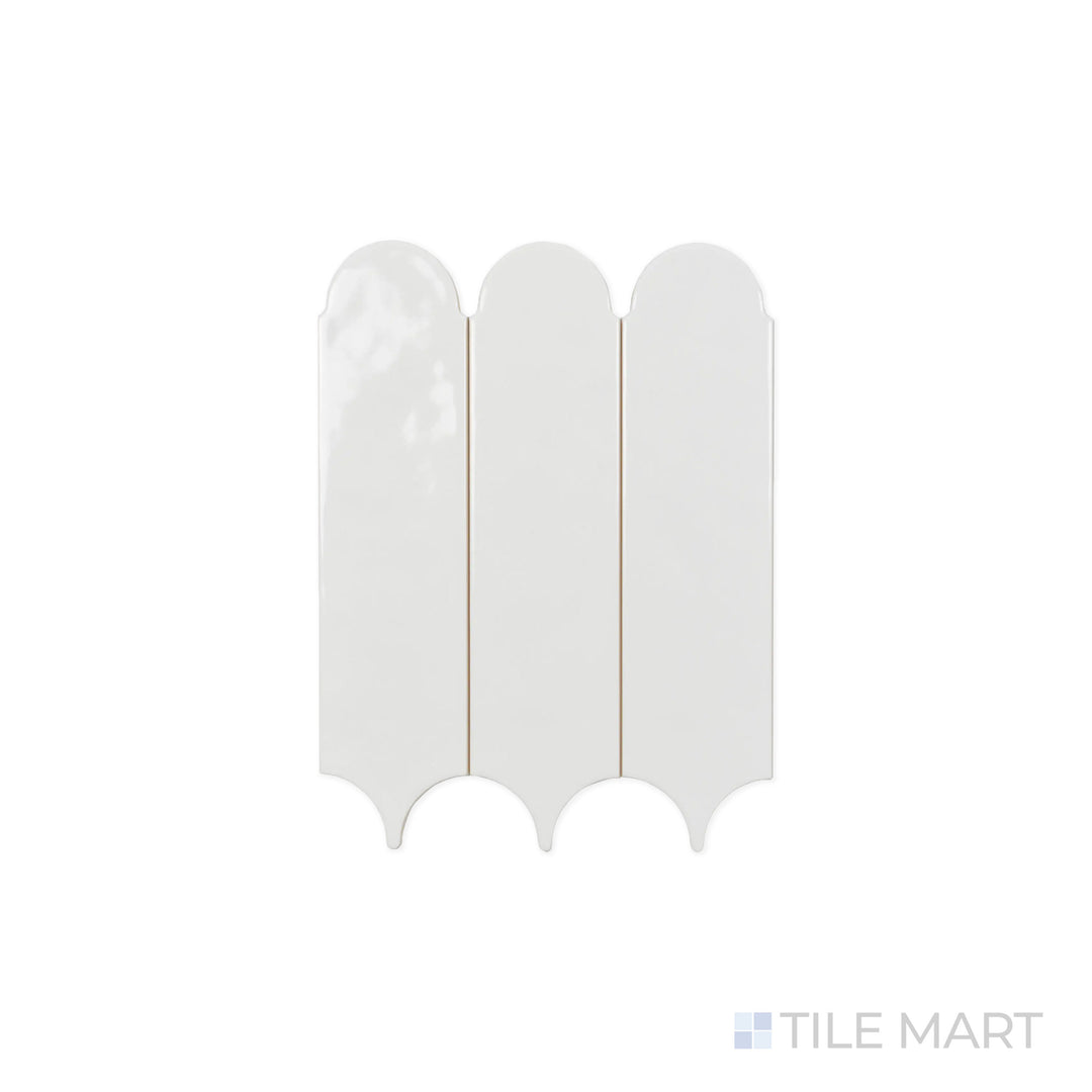 A detailed close-up of Feathers White Ice 3X12 Bright Ceramic highlights its crisp white surface and glossy sheen, adding elegance and brightness to interiors.