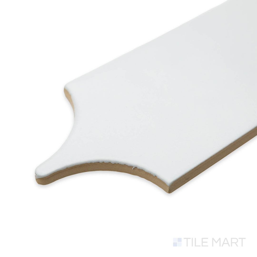 Corner shot of Feathers White Ice 3X12 matte ceramic tile, emphasizing its soft white tone, smooth non-glossy finish, and precise edge alignment.