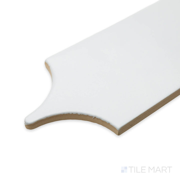 Corner shot of Feathers White Ice 3X12 matte ceramic tile, emphasizing its soft white tone, smooth non-glossy finish, and precise edge alignment.