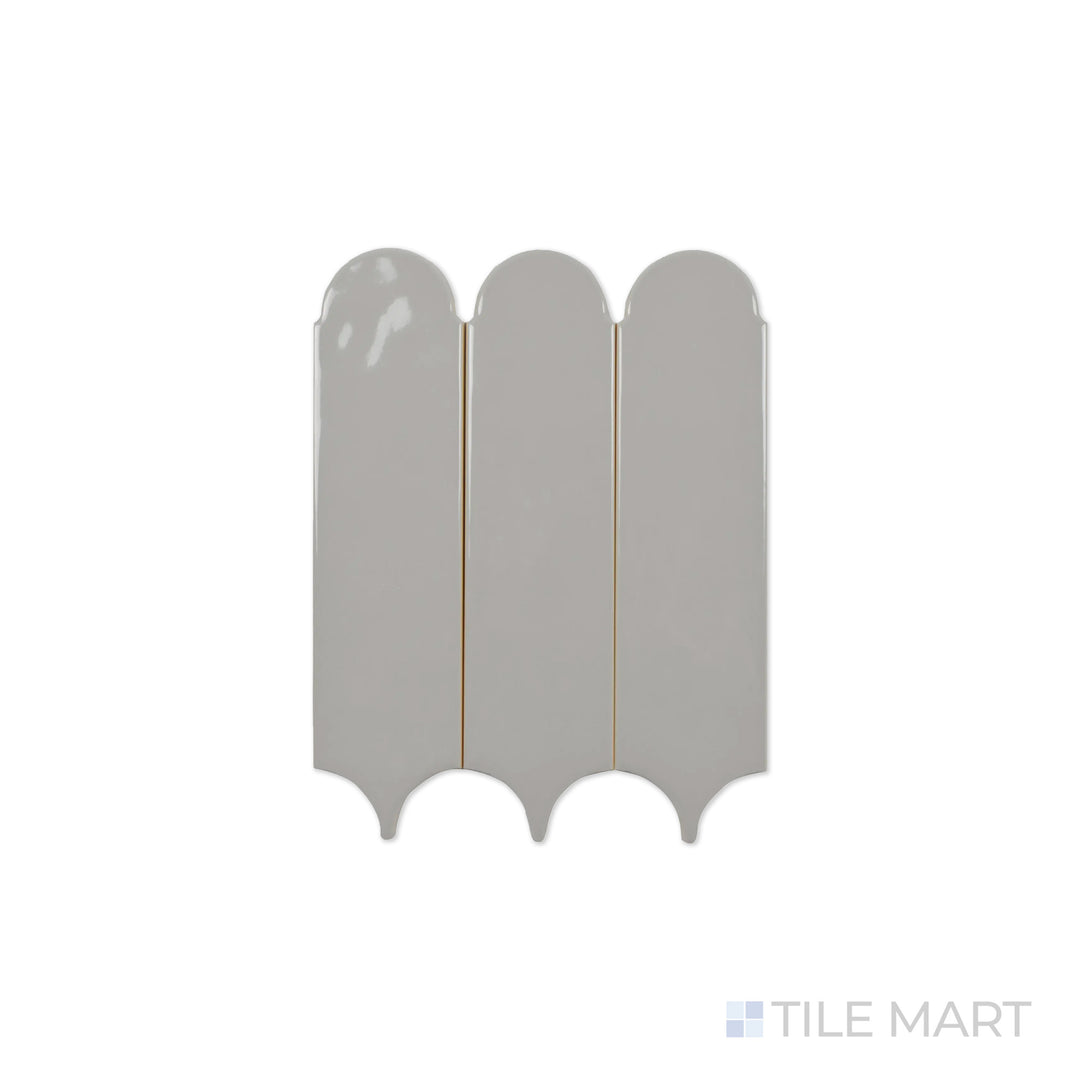 A high-resolution close-up of Feathers Neu Gray 3X12 Bright Ceramic captures its sleek gray hue and polished finish, bringing a modern touch to any space.