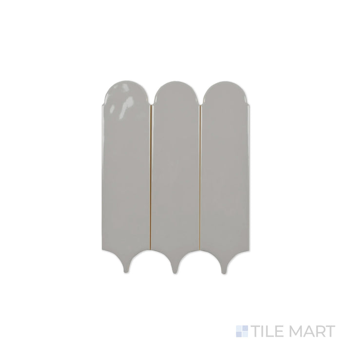 A high-resolution close-up of Feathers Neu Gray 3X12 Bright Ceramic captures its sleek gray hue and polished finish, bringing a modern touch to any space.