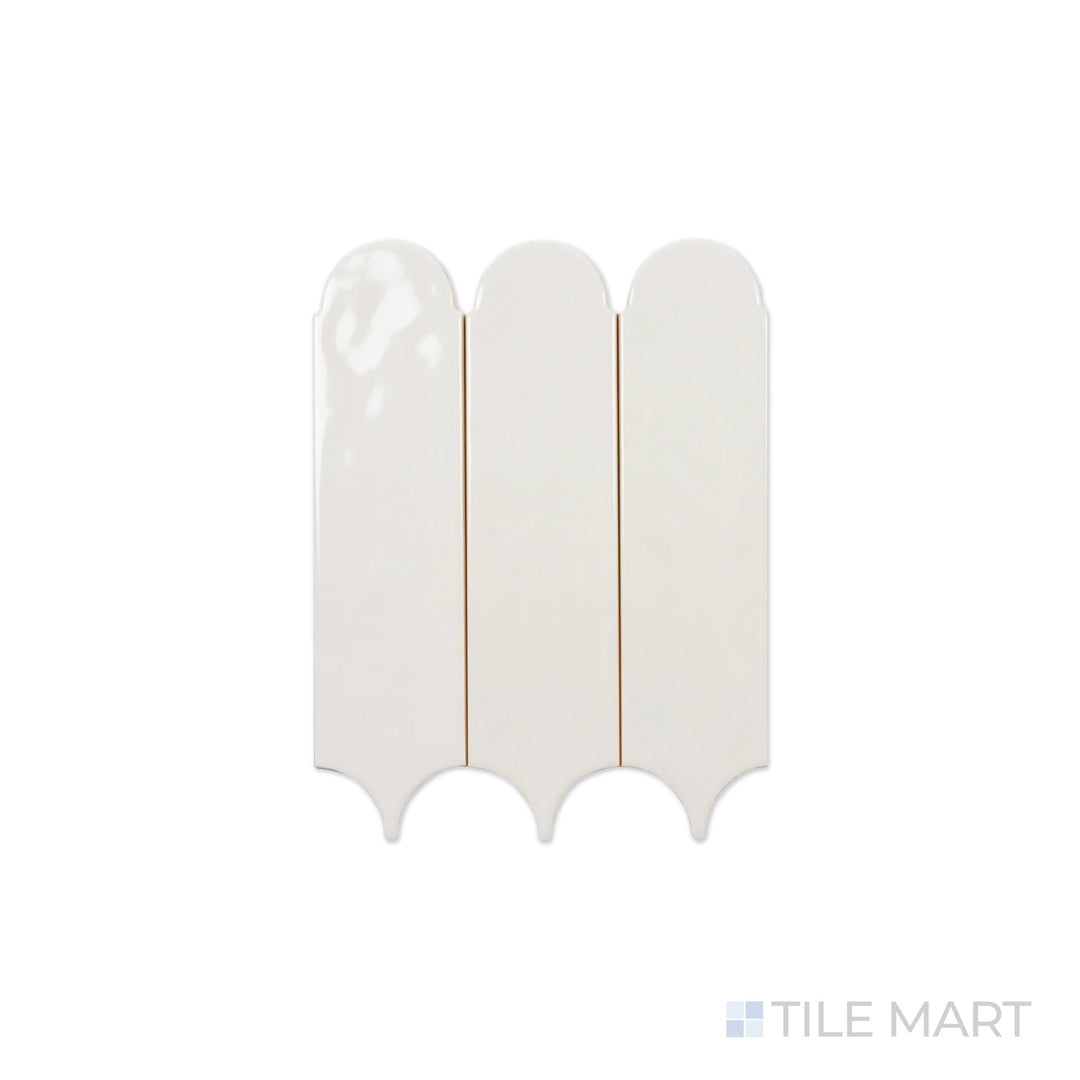 An intricate close-up of Feathers Wool 3X12 Bright Ceramic displays its neutral, warm beige tone with a glossy glaze, offering a soft and inviting aesthetic.