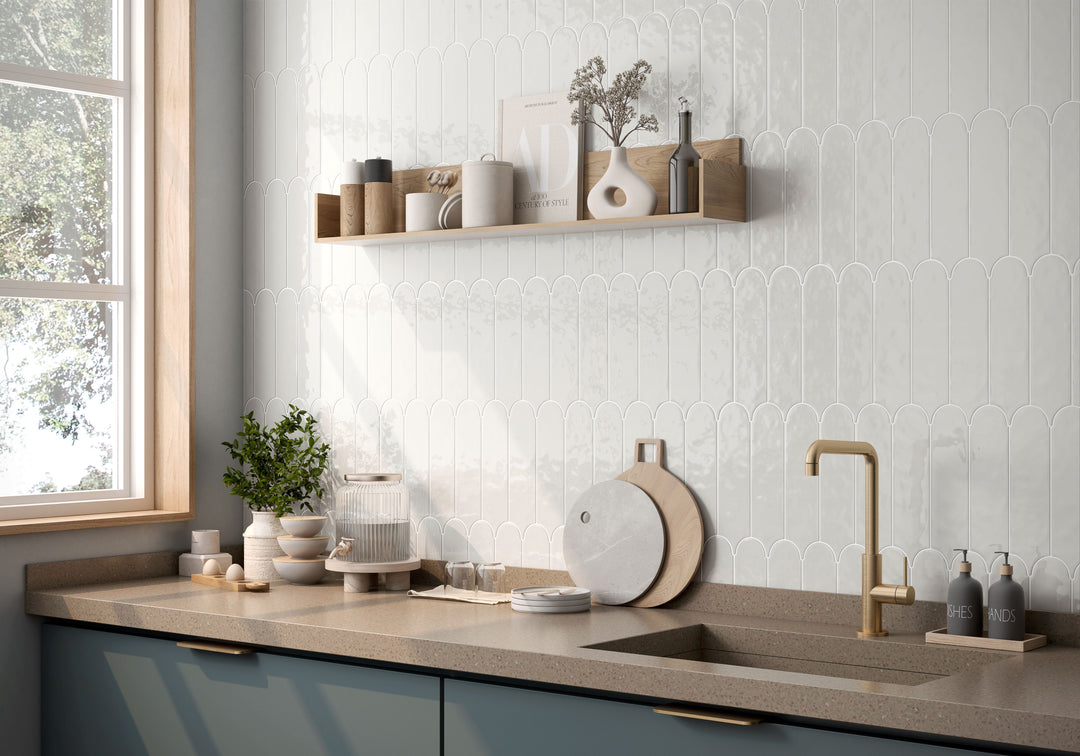 Introduce warmth and texture with Feathers Wool 3X12 bright ceramic tile, a cozy yet sophisticated backdrop for any modern interior.