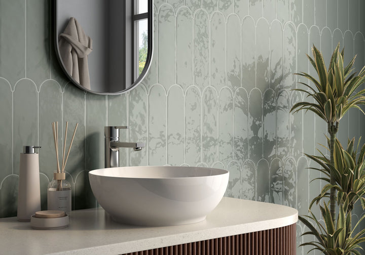 Breathe in a natural, organic vibe with Feathers Grass 3X12 bright ceramic tile, infusing spaces with fresh, earthy charm.