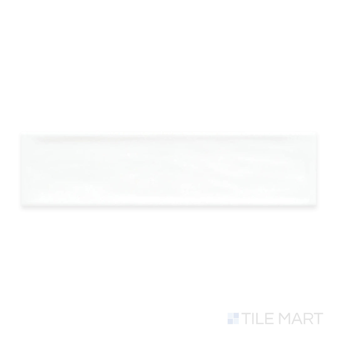 A close-up of Flow White 3X12 Bright Ceramic highlights its clean white surface with a high-gloss glaze, ideal for contemporary and classic interiors.