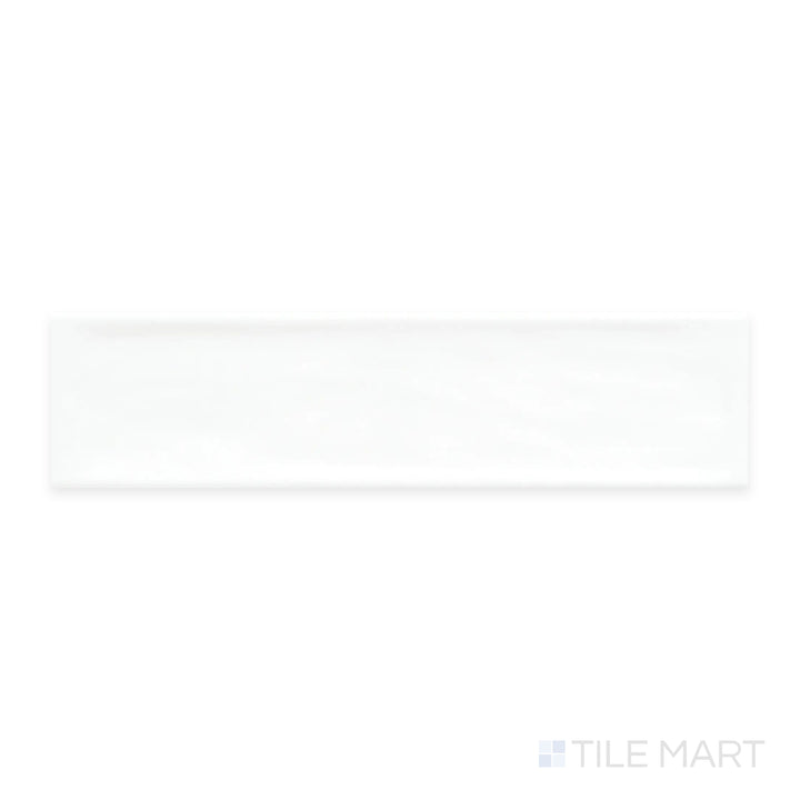 A close-up of Flow White 3X12 Bright Ceramic highlights its clean white surface with a high-gloss glaze, ideal for contemporary and classic interiors.