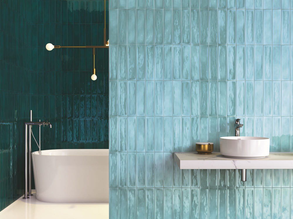 Awaken the senses with Flow Peacock Green 3X12 bright ceramic tile, a vibrant jewel-toned accent that radiates energy and opulence.