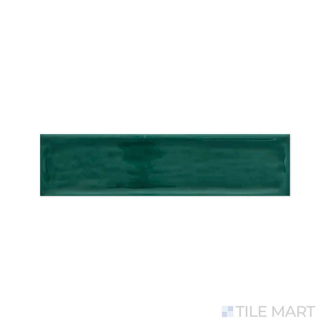 An intricate macro shot of Flow Living Green 3X12 Bright Ceramic displays its fresh green hue with a high-gloss finish, perfect for natural and modern aesthetics.