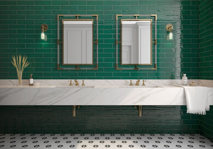 Reconnect with nature through Flow Living Green 3X12 bright ceramic tile, a refreshing shade that evokes tranquility and lush beauty.