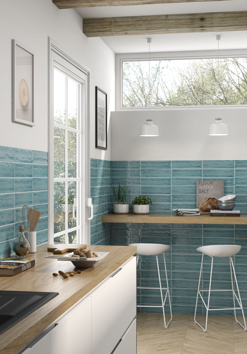Immerse in coastal charm with Flow Atoll Blue 3X12 bright ceramic tile, capturing the essence of ocean waves and tropical serenity.