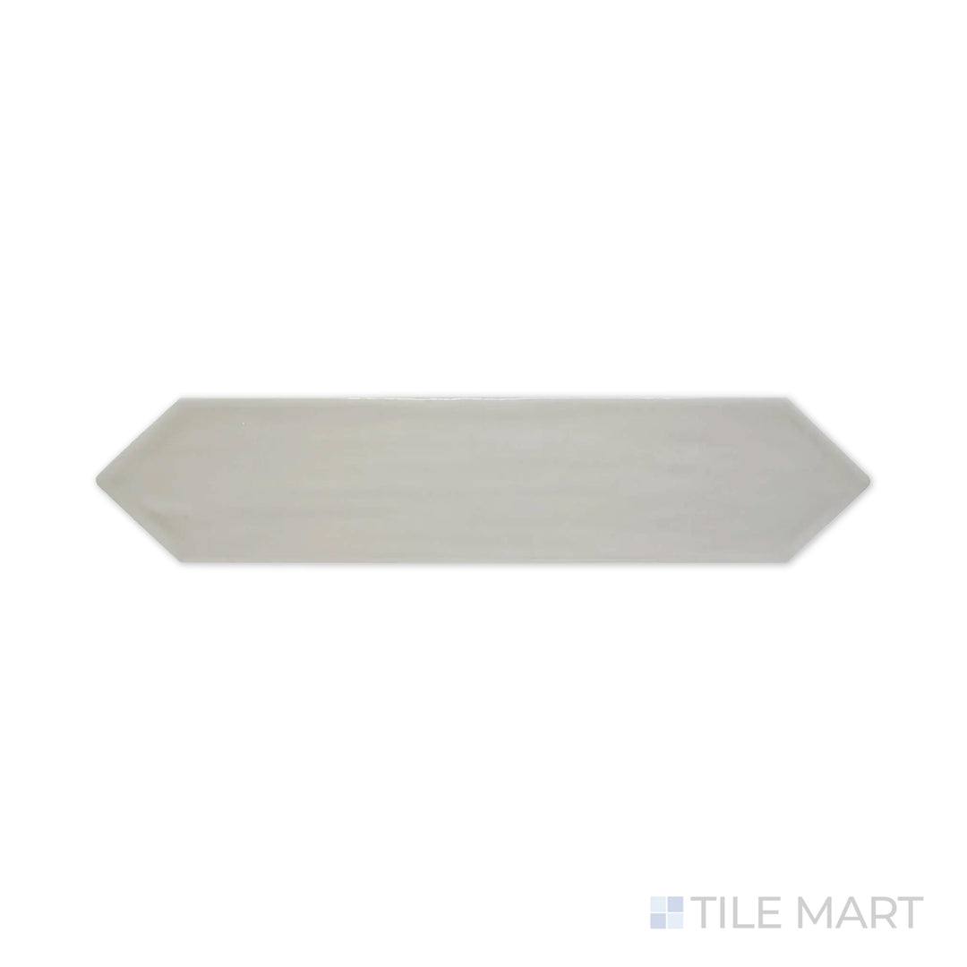 A detailed macro shot of Flow Tender Gray 3X12 Picket Bright Ceramic displays its soft gray shade with a sleek, polished surface, adding depth to any space.