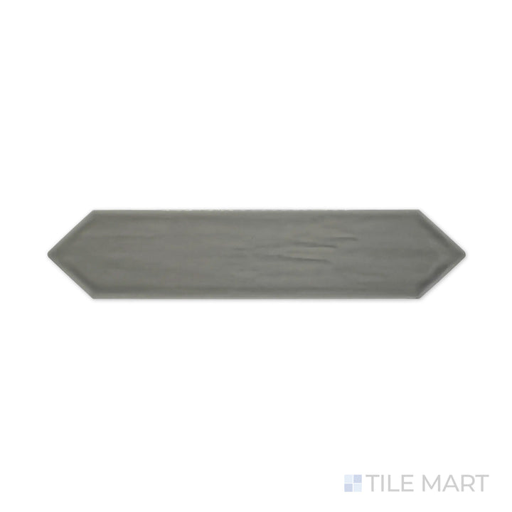 A refined close-up of Flow Dark Gray 3X12 Picket Bright Ceramic highlights its deep charcoal gray hue and elongated picket shape, perfect for contemporary walls.
