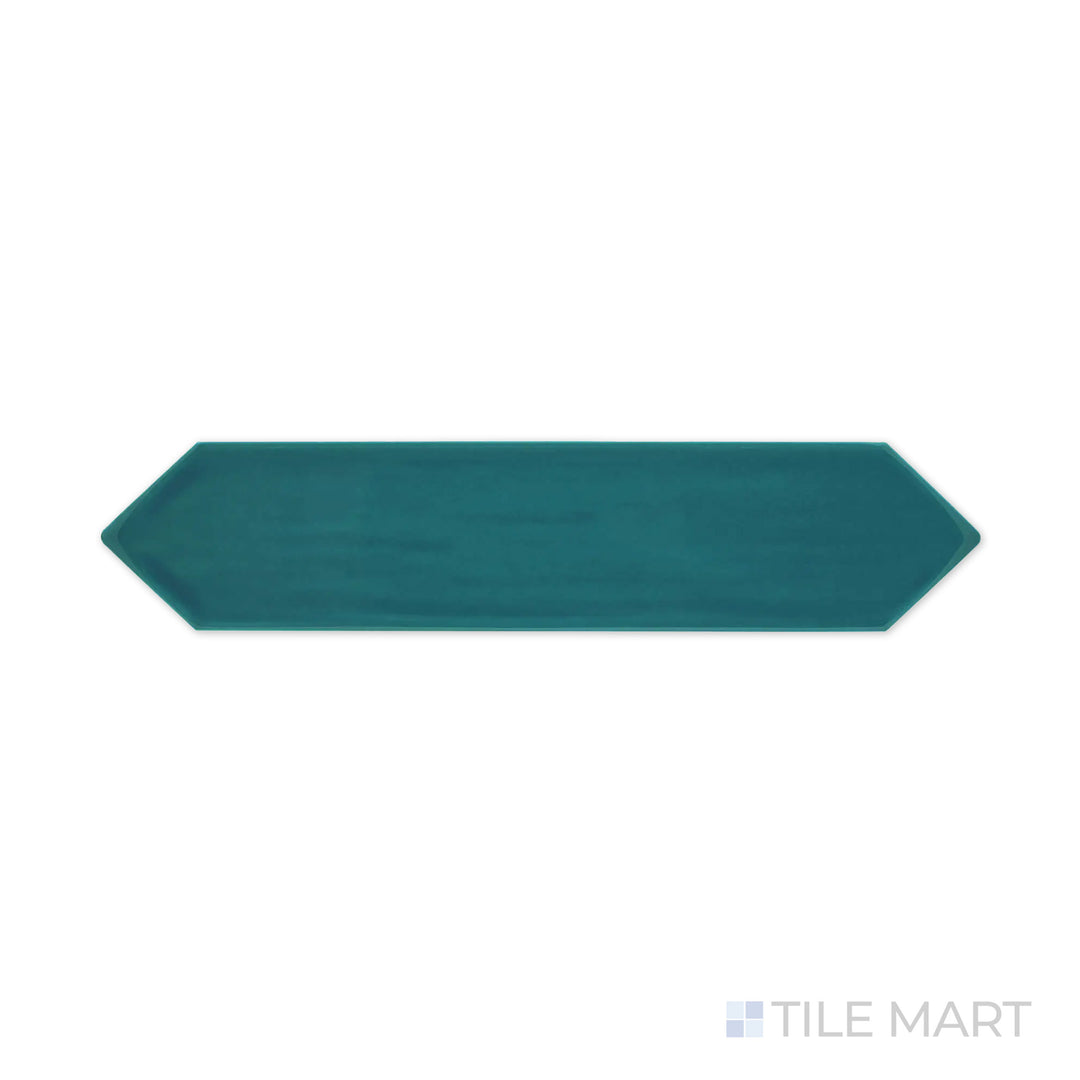 A macro shot of Flow Peacock Green 3X12 Picket Bright Ceramic captures its rich green tone and glossy picket pattern, bringing energy and elegance to any design.